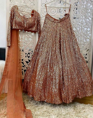Lehenga Choli in Orange Color and Heavy Sequence Work ClothsVilla