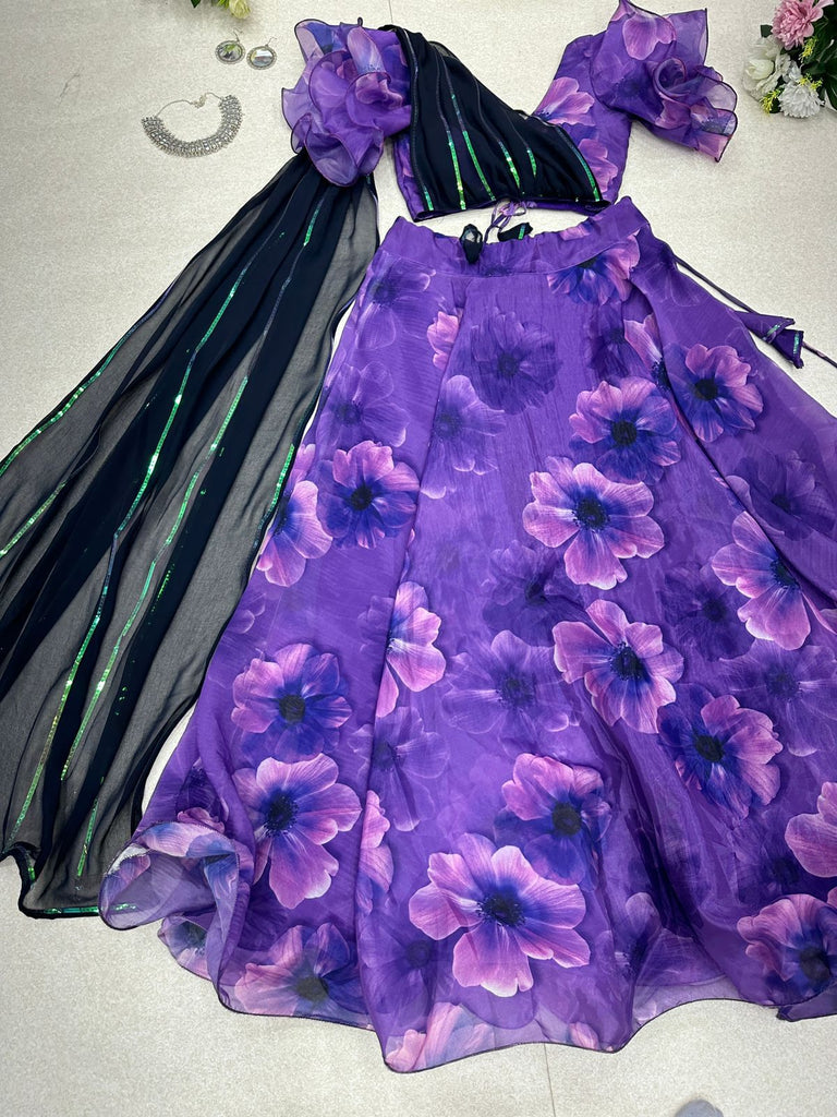 Marvelous Purple Color Lehenga With Blouse Attached Metallic Thread Dupatta Clothsvilla