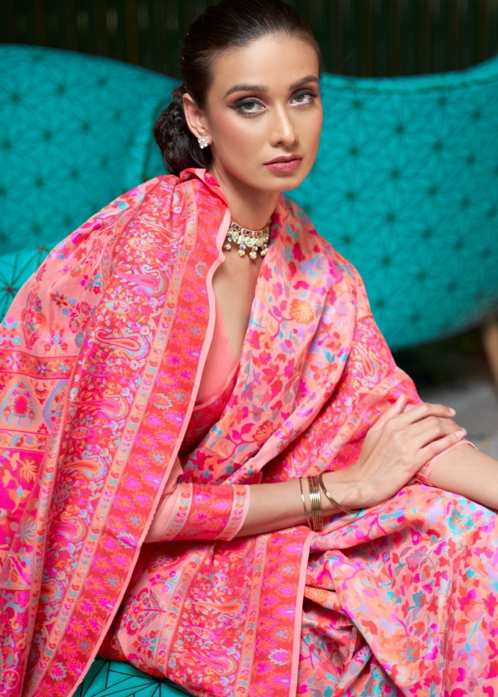 Rouge Pink Banarasi Jamawar Woven Silk Saree : Top Pick Clothsvilla