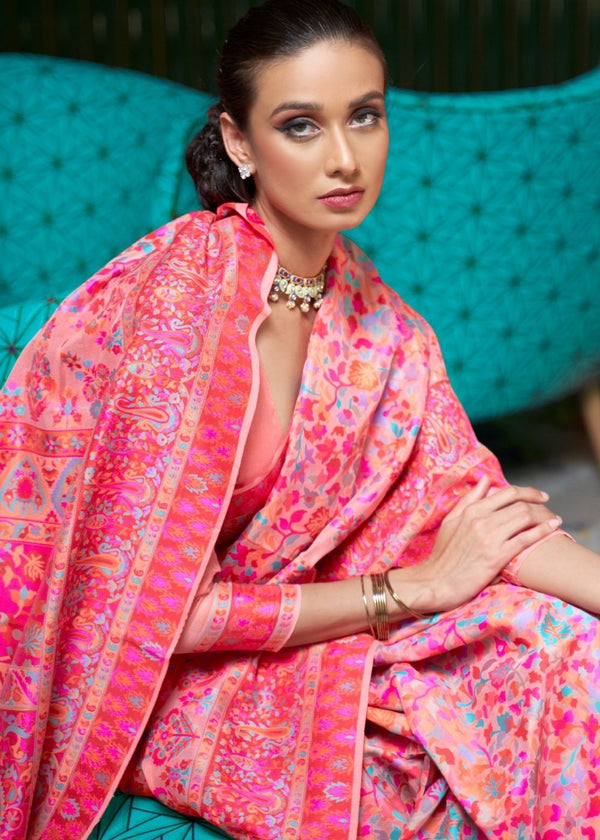 Rouge Pink Banarasi Jamawar Woven Silk Saree : Top Pick Clothsvilla