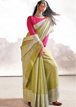 Load image into Gallery viewer, Sage Green Soft Linen Silk Saree with Lucknowi work and Sequence Blouse Clothsvilla