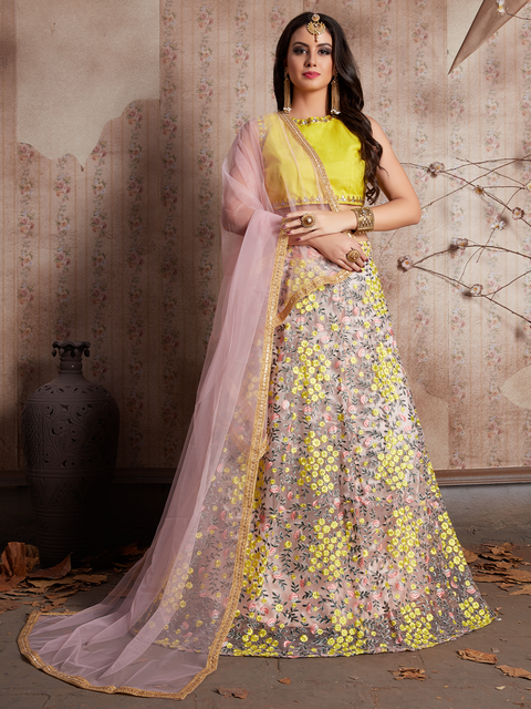 Peach Embroidered Semi Stitched Lehenga With Unstitched Blouse Clothsvilla Main image