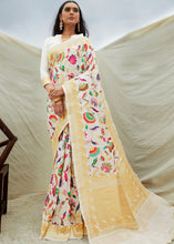 Load image into Gallery viewer, Off White Silk Floral Woven Saree Clothsvilla