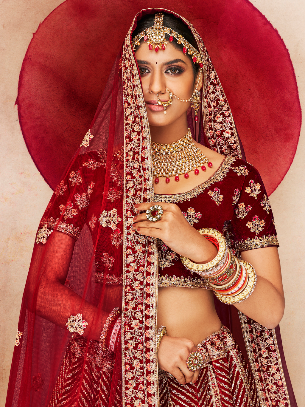 Maroon Velvet Semi Stitched Lehenga With Unstitched Blouse Clothsvilla