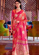 Load image into Gallery viewer, Brink Pink Satin Silk Saree with overall Golden Butti Clothsvilla