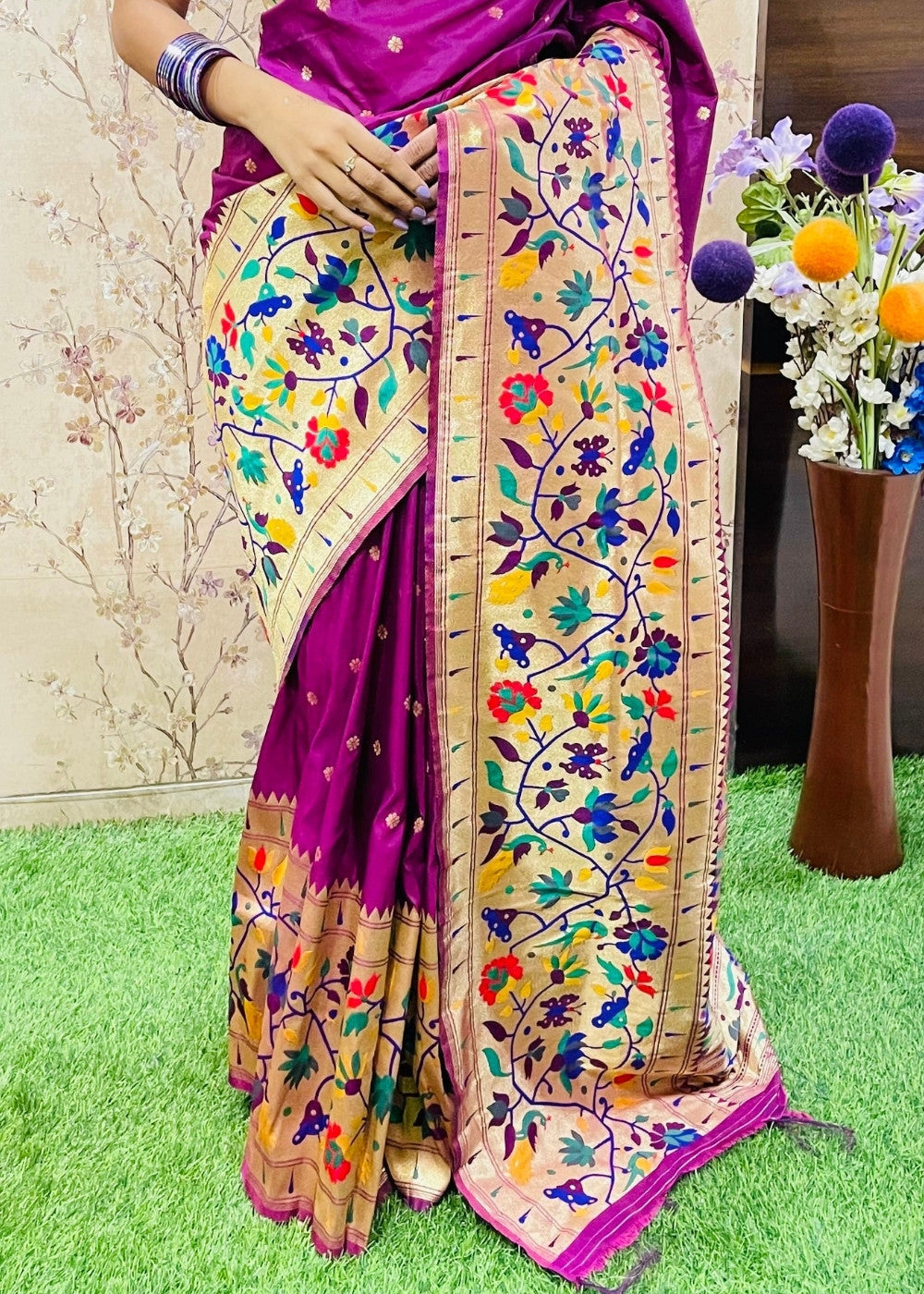 Magenta Purple Zari Woven Paithani Silk Saree Clothsvilla