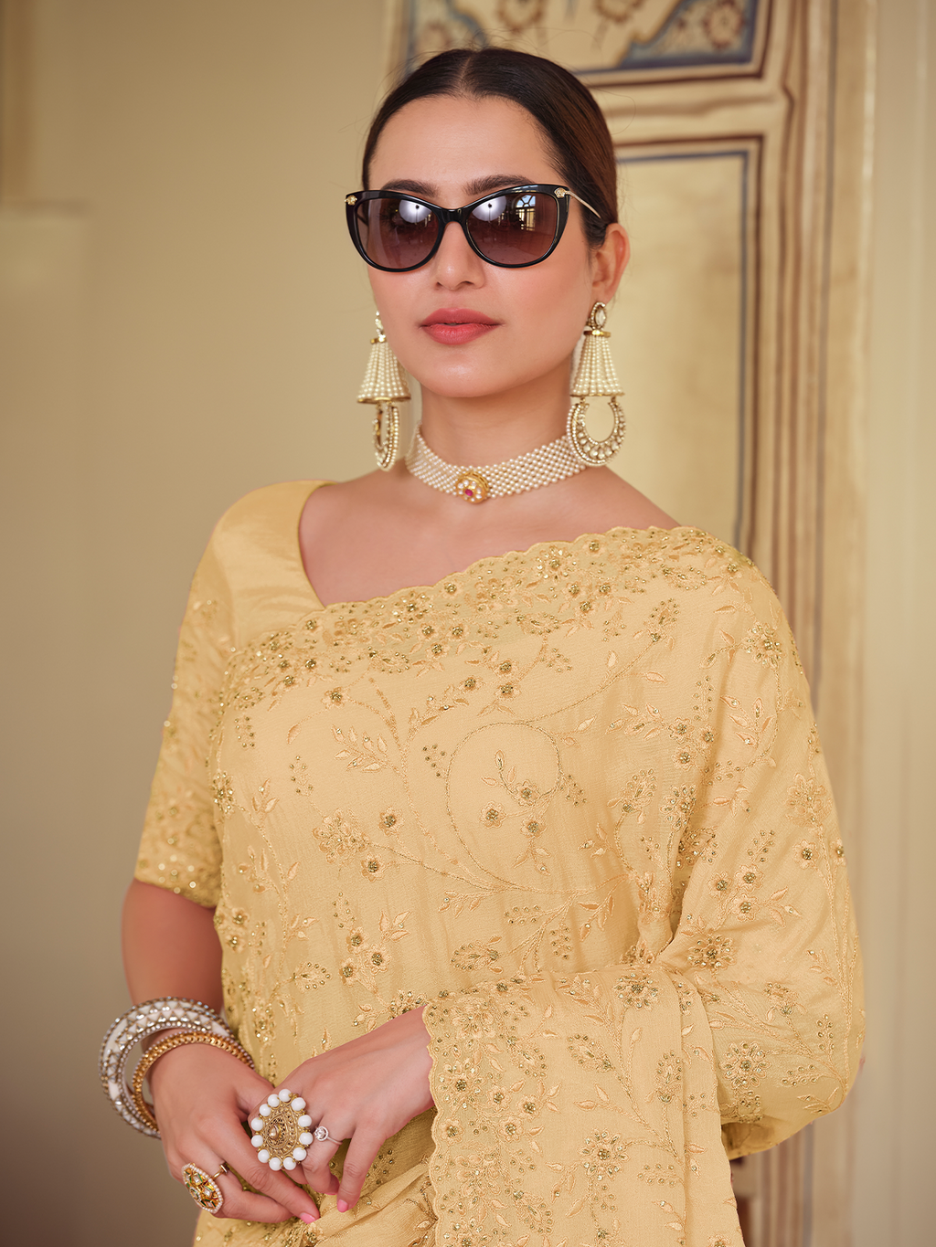 Yellow Chiffon Saree With Unstitched Blouse Clothsvilla