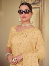 Load image into Gallery viewer, Yellow Chiffon Saree With Unstitched Blouse Clothsvilla