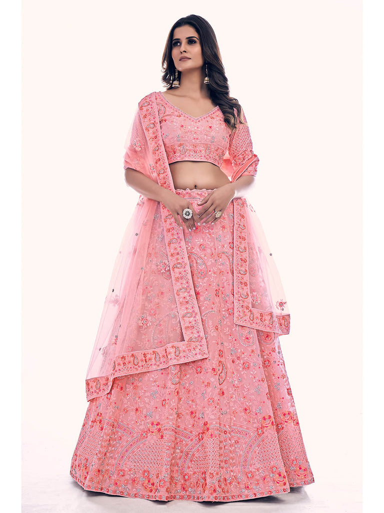 Pink Soft Net Embroidered Designer Lehenga Choli Clothsvilla