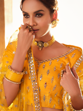 Load image into Gallery viewer, Mustard Embroidered Art Silk Semi Stitched Lehenga With Unstitched Blouse Clothsvilla