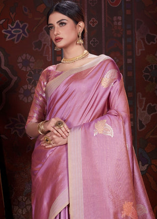 Lilac Violet Zari Woven Banarasi Silk Saree Clothsvilla