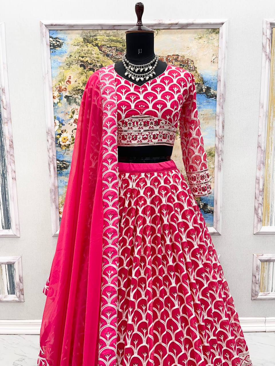 Function Wear Embroidery Sequence Work Pink Color Lehenga Choli Secondary image