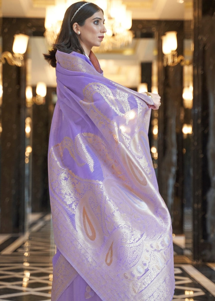 Amethyst Purple Zari Woven Linen Silk Saree Clothsvilla
