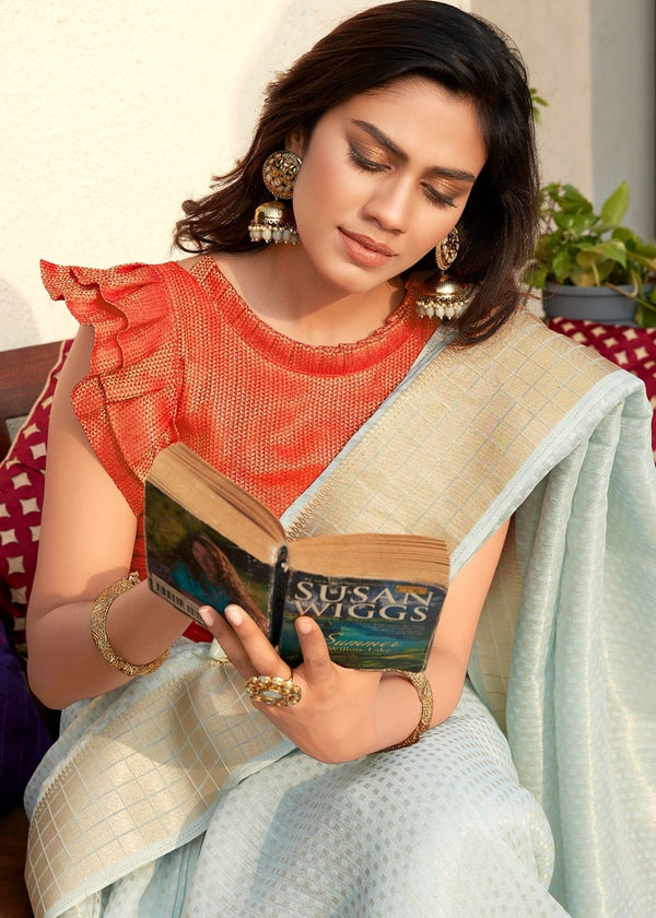 Baby Blue Zari Woven Tissue Silk Saree Clothsvilla