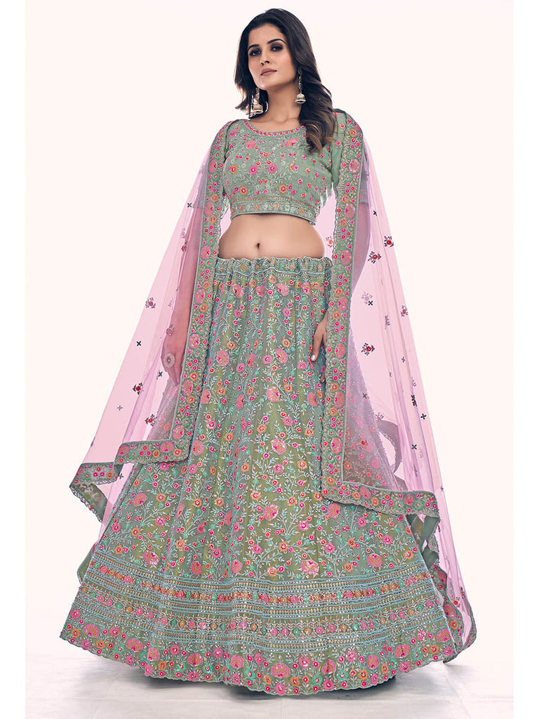 Green Gota Silk Embroidered Designer Lehenga Choli Clothsvilla