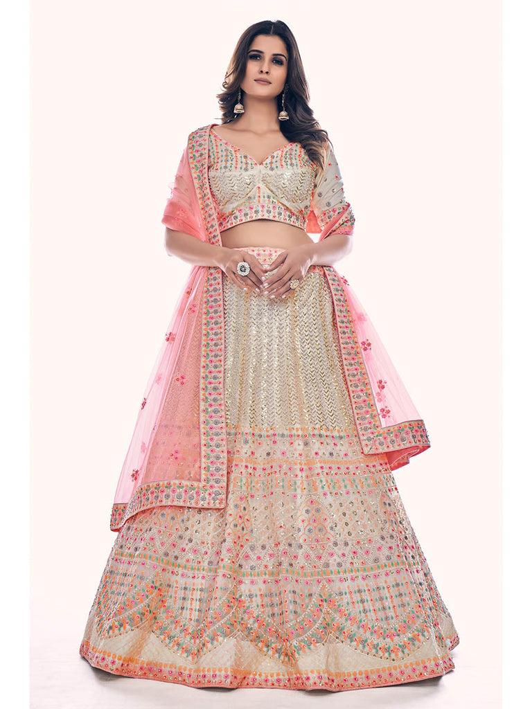 White Soft Net Embroidered Designer Lehenga Choli Clothsvilla