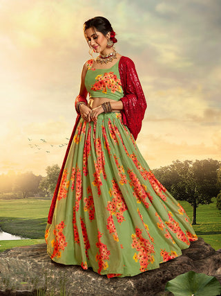 Beautiful Red Semi Stitched Lehenga With  Unstitched Blouse Clothsvilla