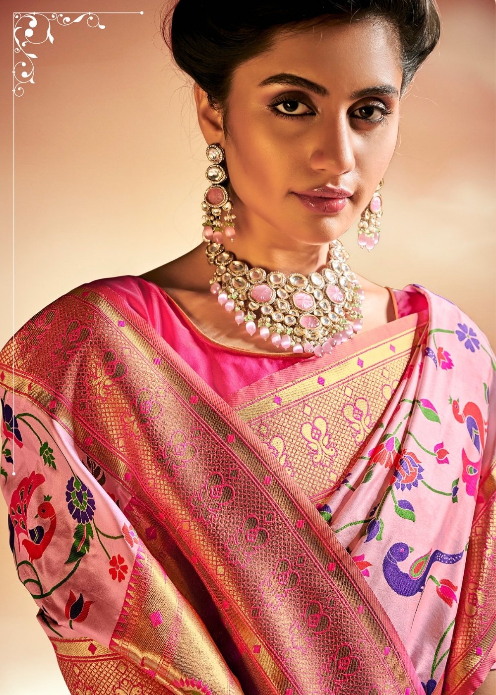 Taffy Pink Woven Banarasi Paithani Silk Saree Clothsvilla