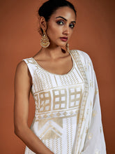 Load image into Gallery viewer, Classic White Embroidered Georgette Partywear Stitched Kurta Set Clothsvilla