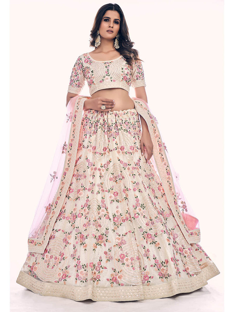 White Soft Net Embroidered Designer Lehenga Choli Clothsvilla