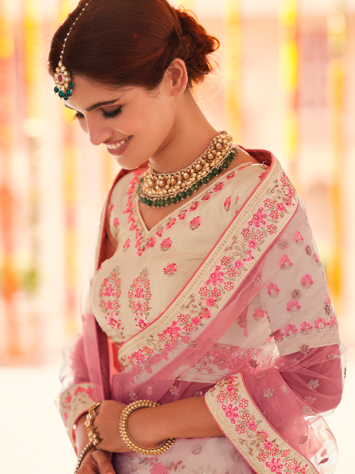 Beige Embroidered Crepe Semi Stitched Lehenga With Unstitched Blouse Clothsvilla