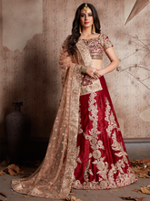 Load image into Gallery viewer, Maroon Embroidered Semi Stitched Lehenga With Unstitched Blouse Clothsvilla