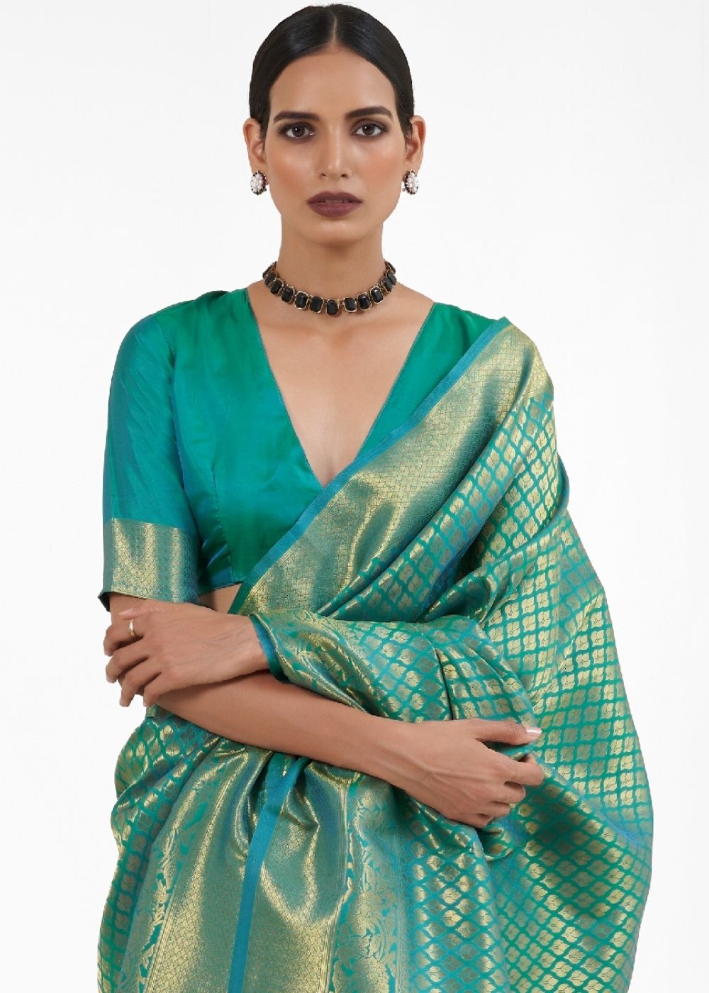 Persian Green Kanjivaram Soft Woven Silk Saree Clothsvilla