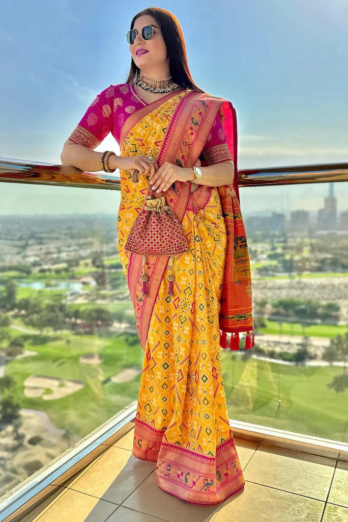 Yellow Patola Paithani Katan Silk Woven Saree Clothsvilla