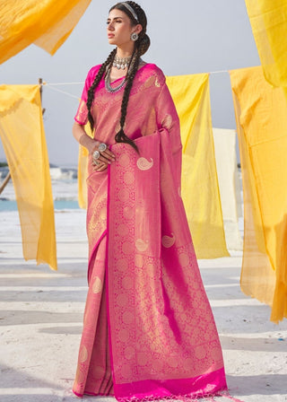Fuscia Pink Soft Silk Woven Kanjivaram Saree : Special Edition Clothsvilla