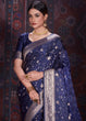 Load image into Gallery viewer, Oxford Blue Zari Woven Satin Silk Saree Clothsvilla