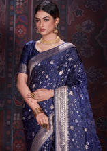 Load image into Gallery viewer, Oxford Blue Zari Woven Satin Silk Saree Clothsvilla