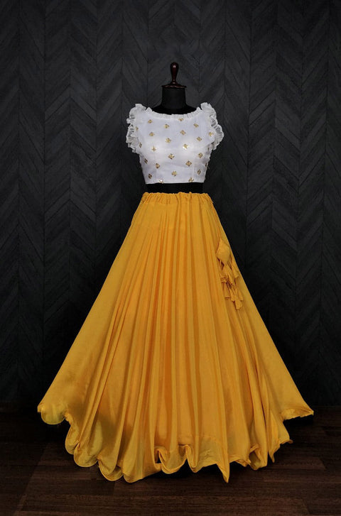 Party Wear Yellow Color Sleeveless Lehenga With Blouse Main image