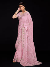 Load image into Gallery viewer, Pink Georgette Embroidered Saree With Unstitched Blouse Clothsvilla