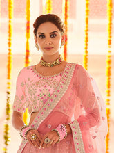 Load image into Gallery viewer, Pink Georgette Semi Stitched Lehenga With Unstitched Blouse Clothsvilla