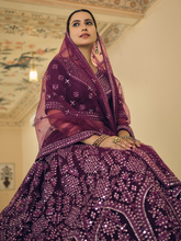 Load image into Gallery viewer, Purple Soft Net Semi Stitched Lehenga With Unstitched Blouse Clothsvilla