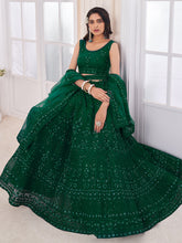 Load image into Gallery viewer, Green Soft Net Embroidered Semi Stitched Lehenga Choli Clothsvilla