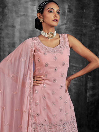 Beautiful Embroidered Pink Georgette Semi Stitched Kurta Set Clothsvilla