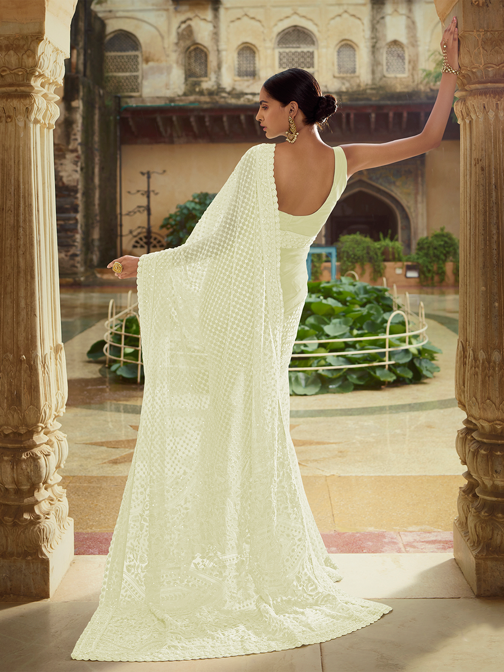 Apricot Soft Net Saree With Unstitched Blouse Clothsvilla