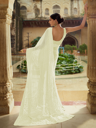Apricot Soft Net Saree With Unstitched Blouse Clothsvilla