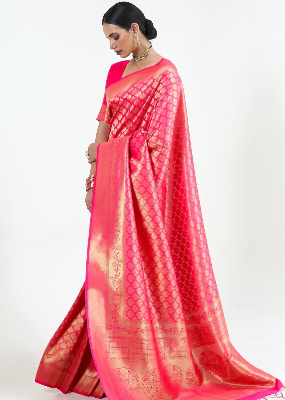 Hot Pink Woven Kanjivaram Silk Saree : Limited Edition Clothsvilla