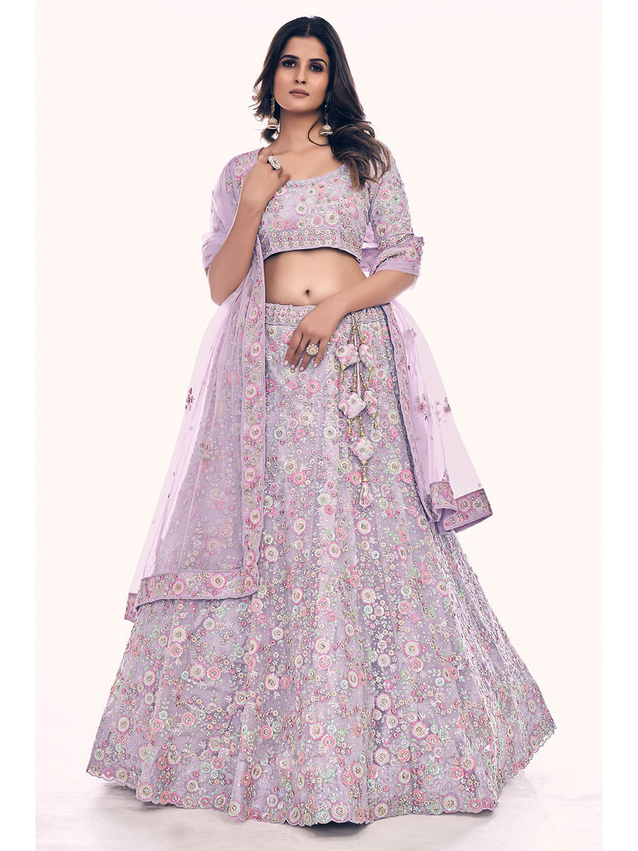Lilac Soft Net Embroidered Designer Lehenga Choli Clothsvilla