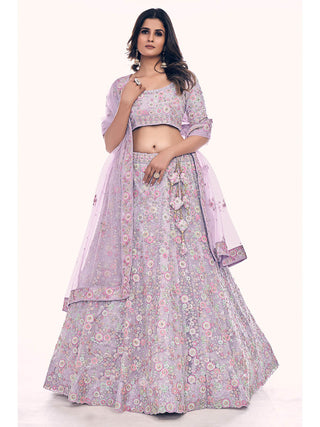 Lilac Soft Net Embroidered Designer Lehenga Choli Clothsvilla
