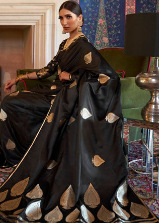 Midnight Black Zari Butta Woven Banarasi Silk Saree : Top Pick Clothsvilla