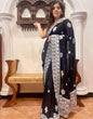 Load image into Gallery viewer, Black Georgette Saree with Beautiful Lucknowi Work and Silk Blouse for Wedding ClothsVilla