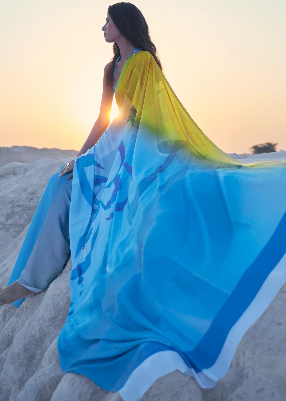 Maya Blue Digital Printed Crepe Silk Saree Secondary image