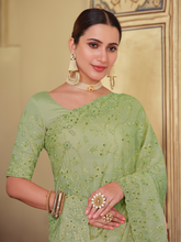 Load image into Gallery viewer, Green Chiffon Saree With Unstitched Blouse Clothsvilla