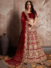 Load image into Gallery viewer, Maroon Embroidered Semi Stitched Lehenga With Unstitched Blouse Clothsvilla