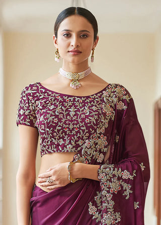 PURPLE CRAPE DORI, RESHAM,CUT-WORK Designer Saree Clothsvilla