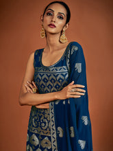 Load image into Gallery viewer, Embroidered Navy Blue Georgette Partywear Stitched Kurta Set Clothsvilla