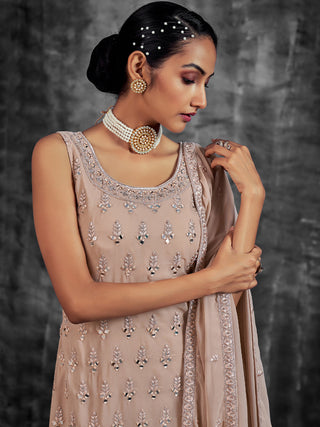 Classic Embroidered Peach Georgette Stitched Kurta Set Clothsvilla